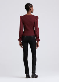 Burgundy Aishah Scoop Neck Long Sleeve Ribbed Top | Women's Top by Derek Lam 10 Crosby