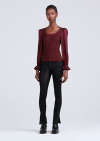 Burgundy Aishah Scoop Neck Long Sleeve Ribbed Top | Women's Top by Derek Lam 10 Crosby