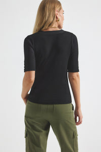 Black Adrian Mixed Media Tee |  Women's Top by Derek Lam 10 Crosby