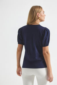 Navy Eva Puff Sleeve |  Women's Top by Derek Lam 10 Crosby