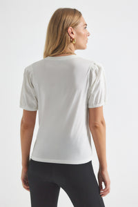 Optic White Eva Puff Sleeve T-Shirt | Women's T-Shirt by Derek Lam