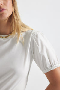 Optic White Eva Puff Sleeve T-Shirt | Women's T-Shirt by Derek Lam