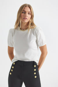 Optic White Eva Puff Sleeve T-Shirt | Women's T-Shirt by Derek Lam