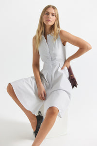 White Navy Reena Sleeveless Shirt Dress |  Women's Dress by Derek Lam 10 Crosby