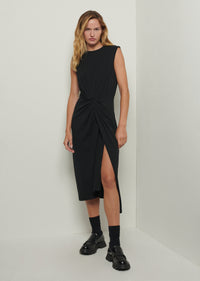 Black Landry T-Shirt Dress with Twist Wrap Detail | Women's Dress by Derek Lam 10 Crosby