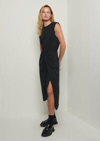 Black Landry T-Shirt Dress with Twist Wrap Detail | Women's Dress by Derek Lam 10 Crosby