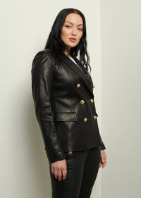 Black Leather Franklin Double Breasted Jacket | Women's Jacket by Derek Lam 10 Crosby