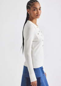 Blanc de Blanc Pansy Henley Top |  Women's Top by Derek Lam 10 Crosby