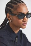 Fidela Angular Chunky Oval Sunglasses - Dark Sage